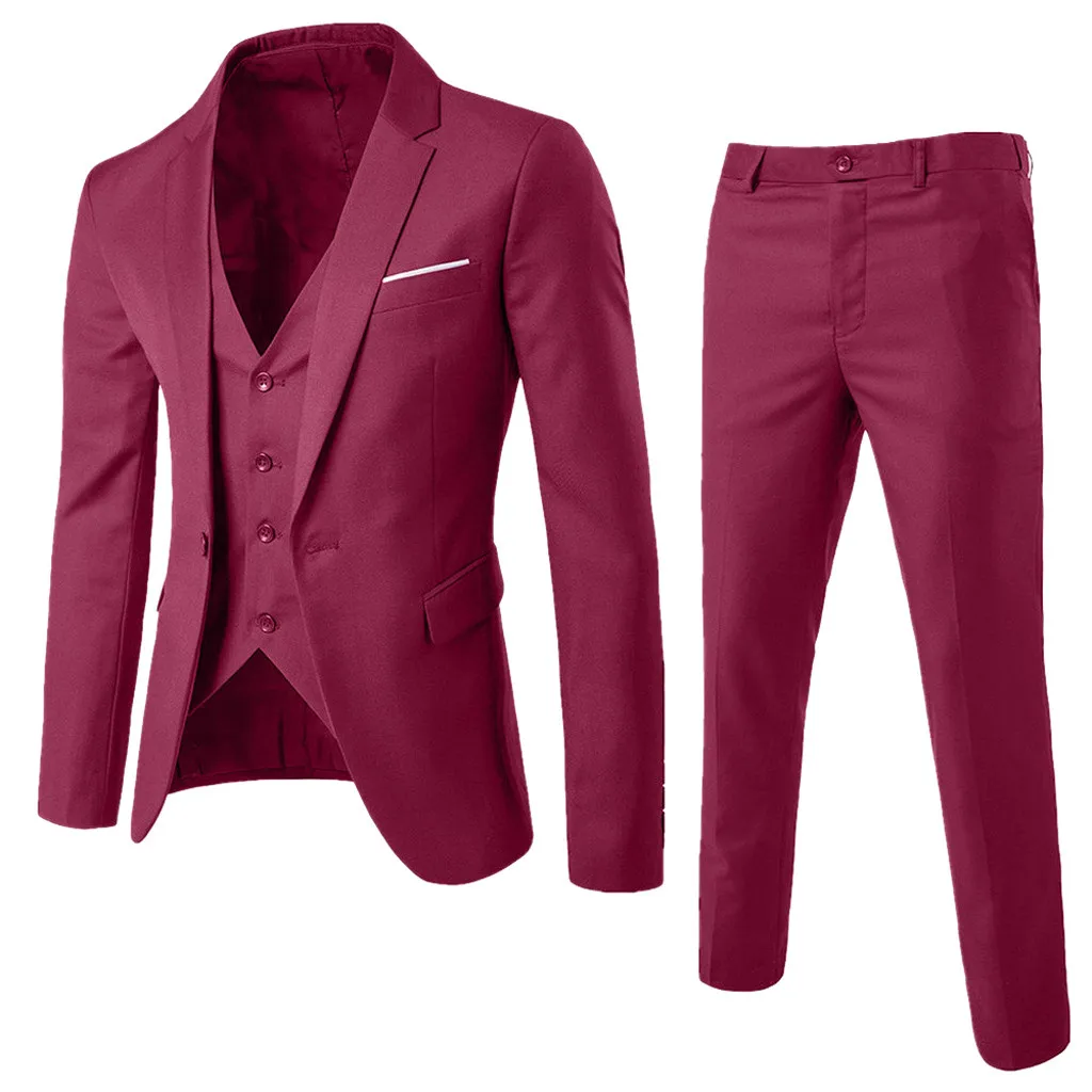 Модный мужской костюм, приталенный пиджак из 3 предметов, деловой Свадебный Мужской пиджак, жилет со штанами размера плюс, костюм