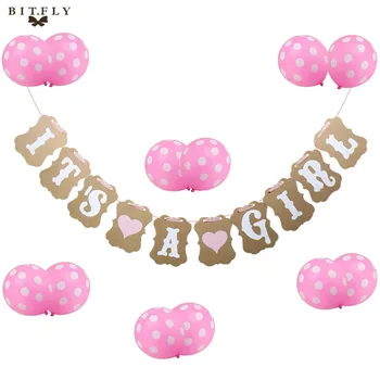 

1 set baby shower decoration Paper Banner Garland letter Its A Boy Girl Bunting Latex Polka Dot Balloon Baptism Supply pink blue