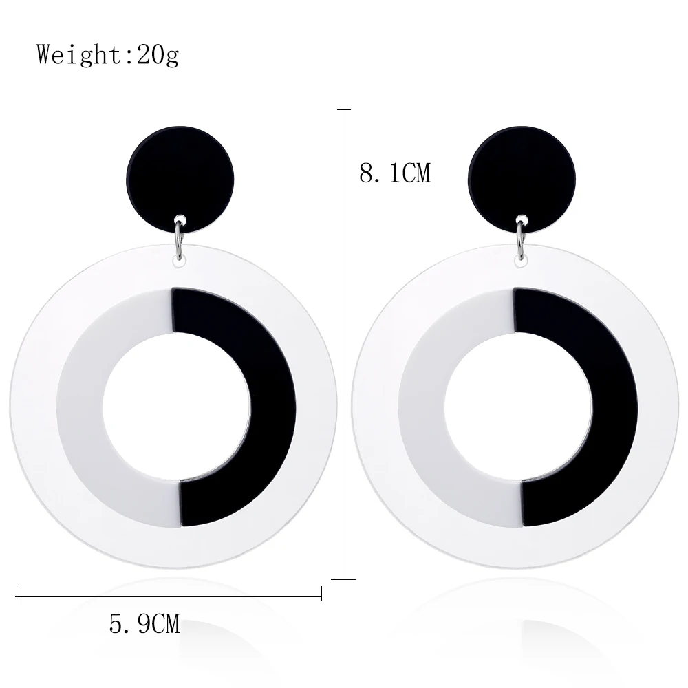 XIYANIKE New Fashion OL Exaggerate Hollow Big Circle Black White Acrylic Dangle Earrings For Women Hip-Hop Personality Earrings