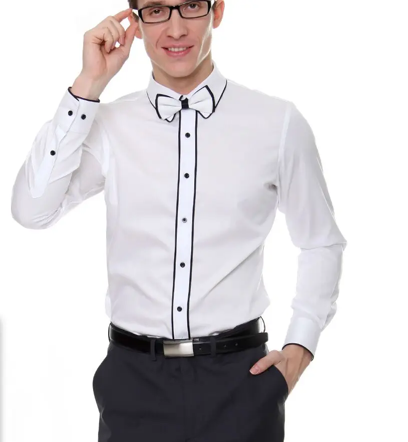 

Free shipping white black binding 100%cotton luxury mens tuxedo shirts party/event shirts dance performance shirts