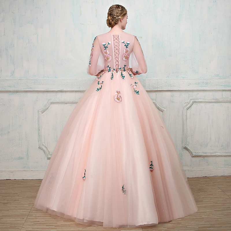 Vestido 2018 розовые платья для выпускного бальное платье принцессы с аппликацией на