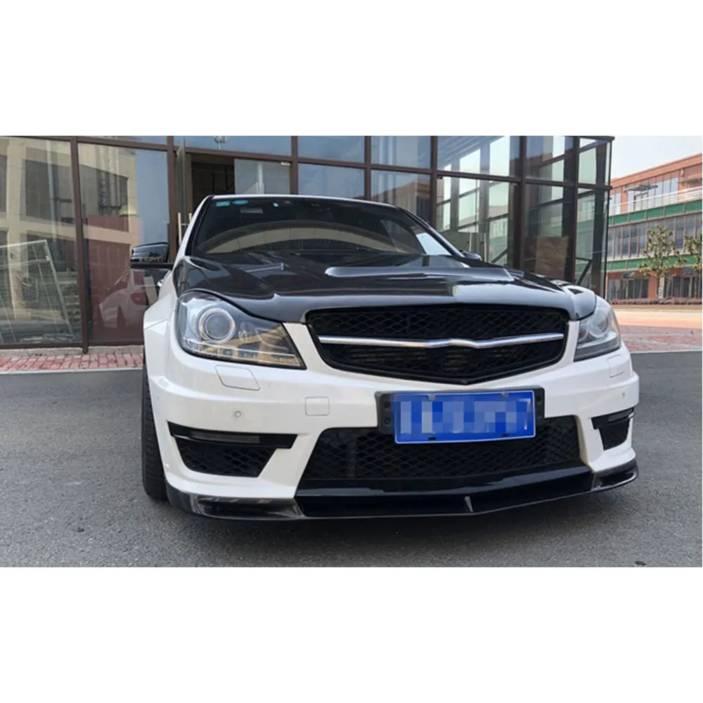 C Class Carbon Fiber Front Bumper Lip Spoiler for Mecedes Benz W204 C63 AMG 2012- FRP Head Chin Shovel Guard Car Styling