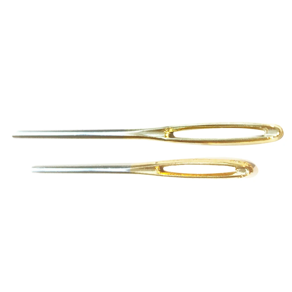 2pcs Large Eye Blunt Needles Stainless Steel Threader Tweezers Insert Elastic Sewing Tools DIY Cross Stitch Weaving Supplies