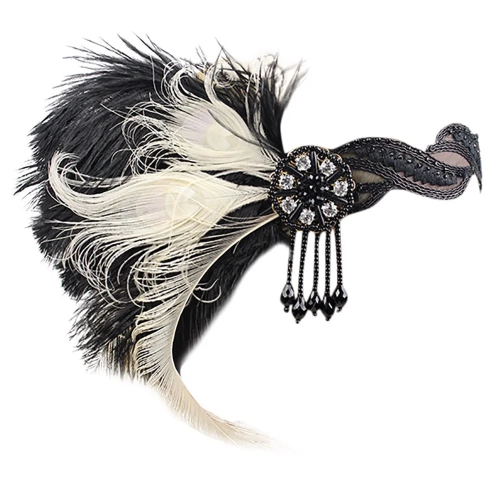 1920s головной убор с перьями, головная повязка Great Gatsby, винтажные вечерние аксессуары для волос, повязка для волос - Цвет: White