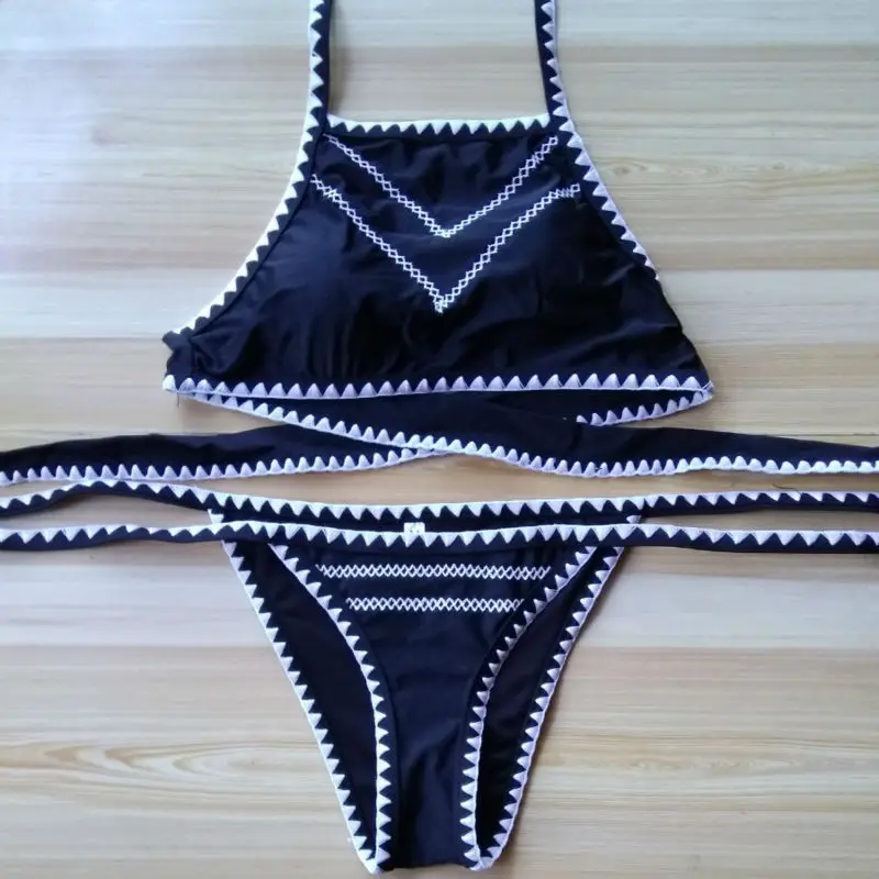 

New Black & White Bandage Women Bikini Set Triangle Brazilian Swimwear Sporty Tank Top Crochet Swimsuit Women Bathing Suit