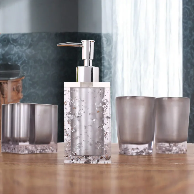 5pcs Bathroom Accessories Set Crystal Ice Flower Transparent Acrylic Soap Dish Dispenser Toothbrush Holder Tumbler Wash Kit 5pcs Bathroom Accessories Set Crystal Ice Flower Transparent Acrylic Soap Dish Dispenser Toothbrush Holder Tumbler Wash Kit
