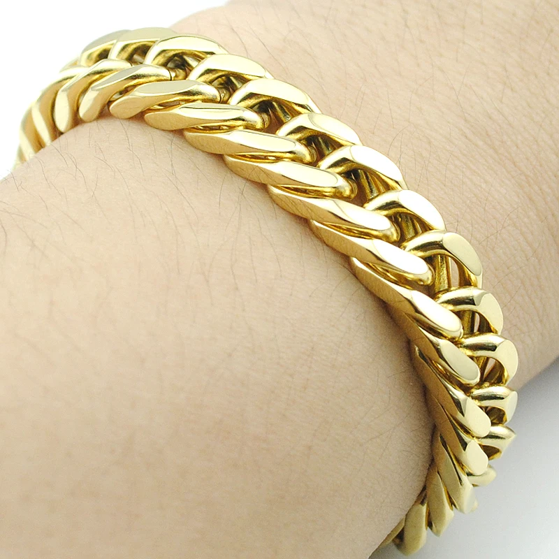 

Cheap Jewelry! Curb Cuban Chain Link Bracelet Stainless Steel Bracelets For Men Women 22cm*10mm Gold Silver Fashion HB030