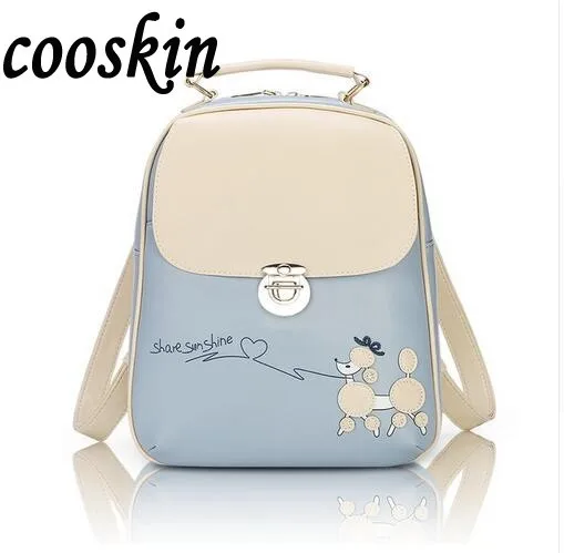 Vintage Fresh Students Backpack Female Korean Backpack School Bicycle Cute Kawaii PU leather Backpack For