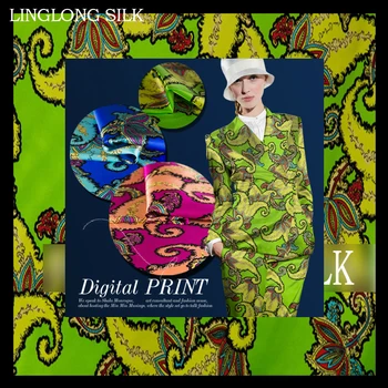 

PRINTED SILK STRETCH SATIN 118cm width 19momme/Pure Mulberry Silk Tissus For Wedding Dresses Sewing Lute Flower