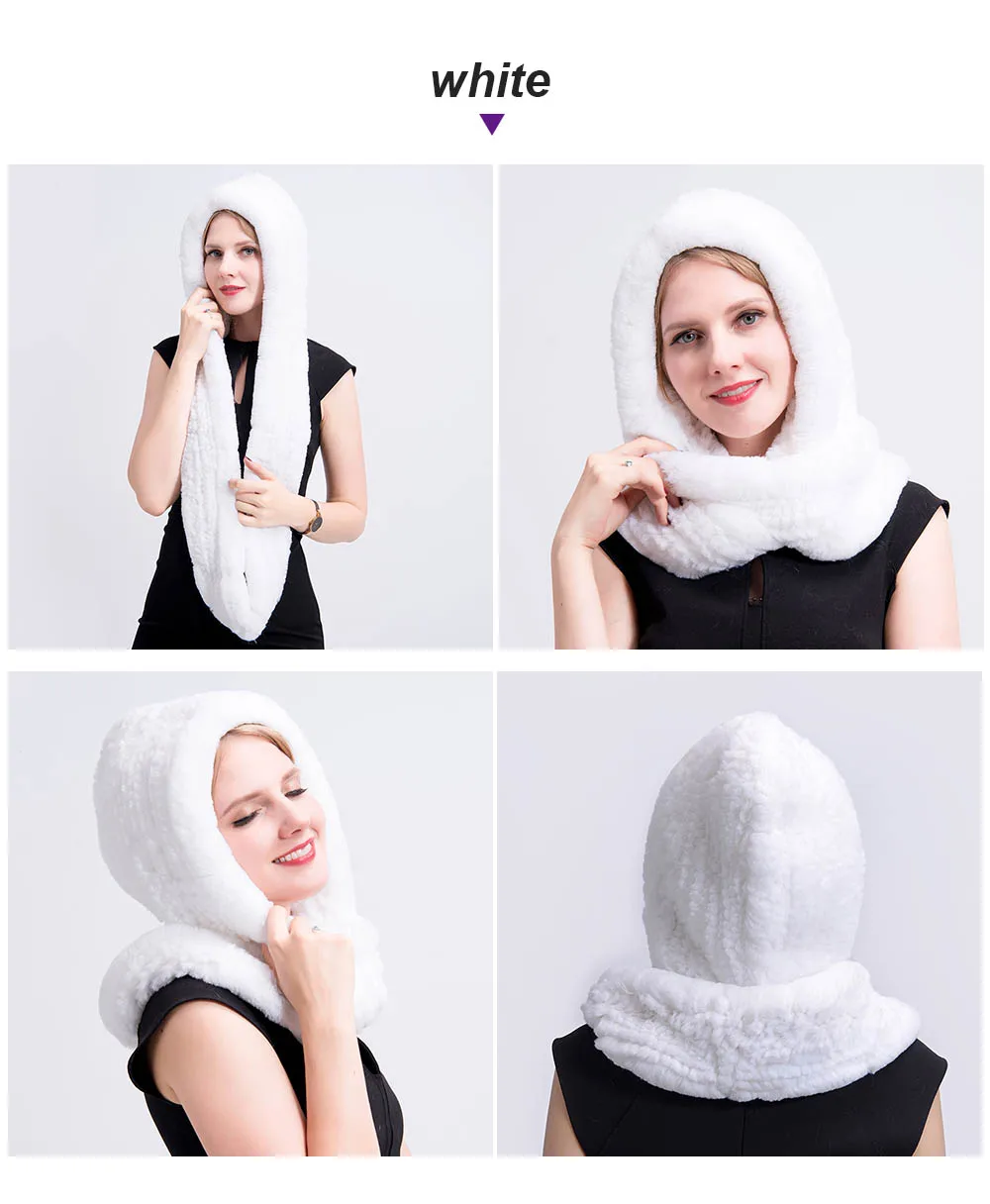 knit rex fur scarf white