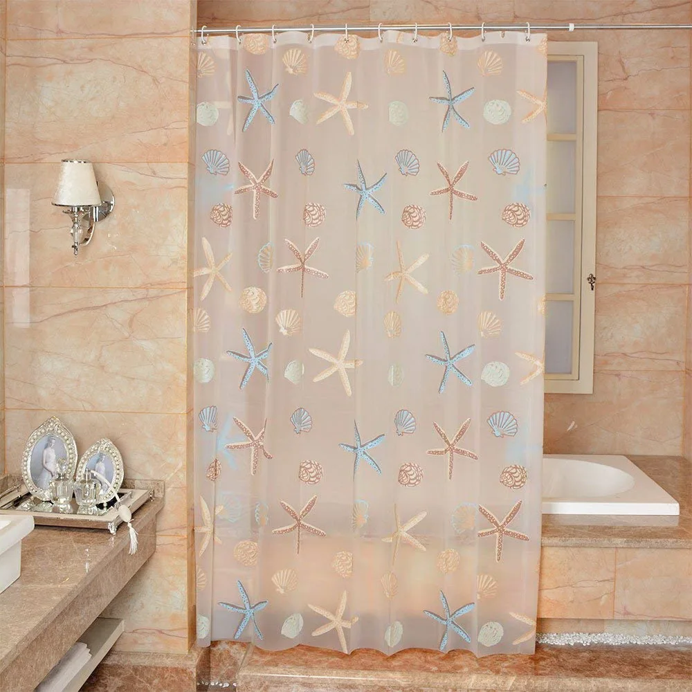 

Sea Star Design Shower Curtain PEVA Waterproof Bathroom Curtain With 12pcs Hooks Seaside Style Curtain Bath Sheer For Home Decor