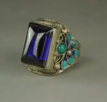 

Chinese Collect Exquisite Tibetan silver Cloisonne Mosaic Zircon Ring statue c