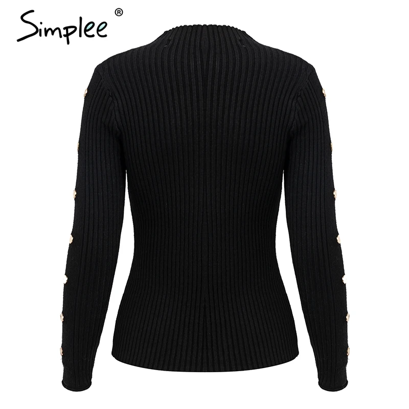 Simplee Turtleneck slim fit autumn women sweater Rivet knitted sweaters and pullovers female jumper tops 2018 casual
