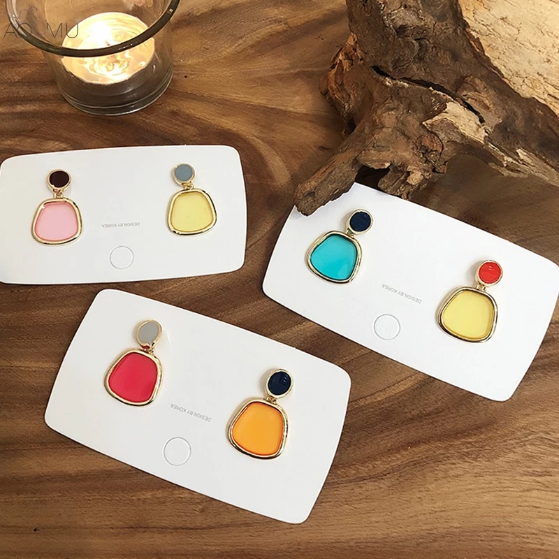 

AOMU Retro Acrylic Color Transparent Metal Enamel Zircon Circle Hollow Dangle Drop Earrings for Women Girl Gift Jewelry Brincos