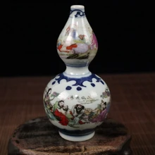 Изысканная китайская Коллекционная маленькая фарфоровая ваза в форме тыквы, окрашенная с восьмью бесмерными