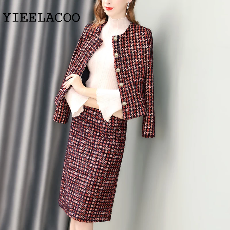 

Red tweed jacket + skirt suit After the slits fashion ladies 2 piece suit 2019 spring / autumn / winter women's jacket suit