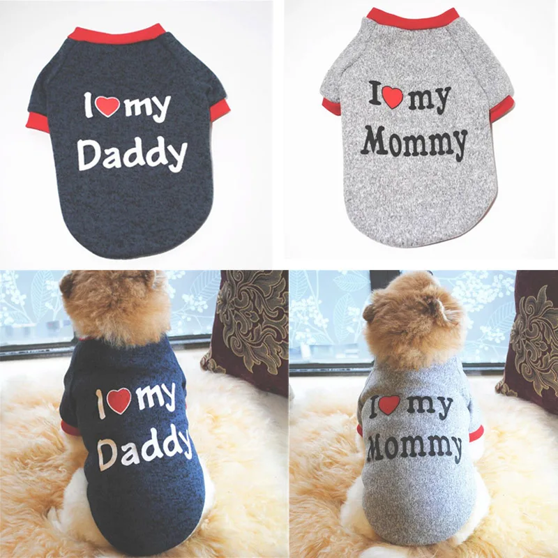 

Dog Sweater For Dog Clothes Love My Daddy My Mommy Puppy Hoodies Cotton Warm Clothing For Pug Autumn Winter Cat Pets Costumes
