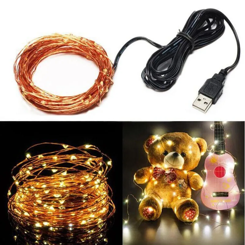 5 м 10 USB Светодиодная лента с питанием от RGB медная проволока праздничное
