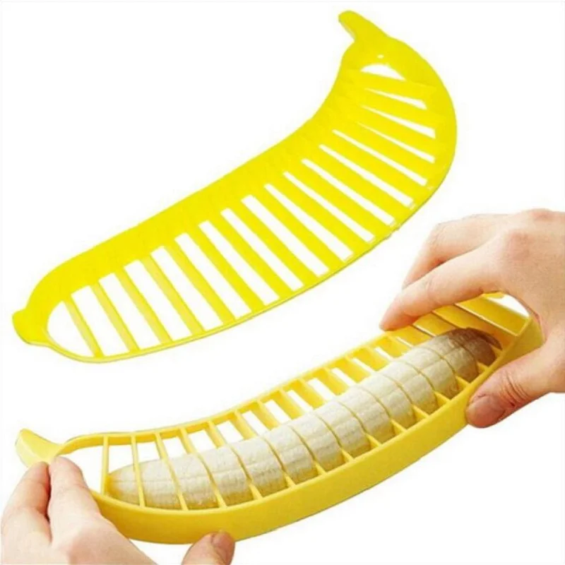 

Kitchen Gadgets Plastic Banana Slicer Cutter Fruit Vegetable Tools Salad Maker Cooking Tools