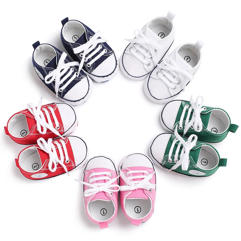 

Canvas Newborn Baby Boy Girl Shoes Brand Soft Soles Non-slip Star Lace-Up First Walkers Toddler Crib Shoes Baby Sneakers