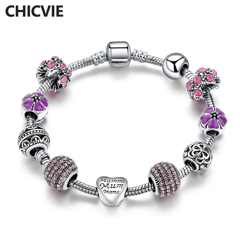 

CHICVIE Purple Flower Drop shipping Bracelets & Bangles Charms For Jewelry Making Bracelets For Women Mother Bracelet SBR170052