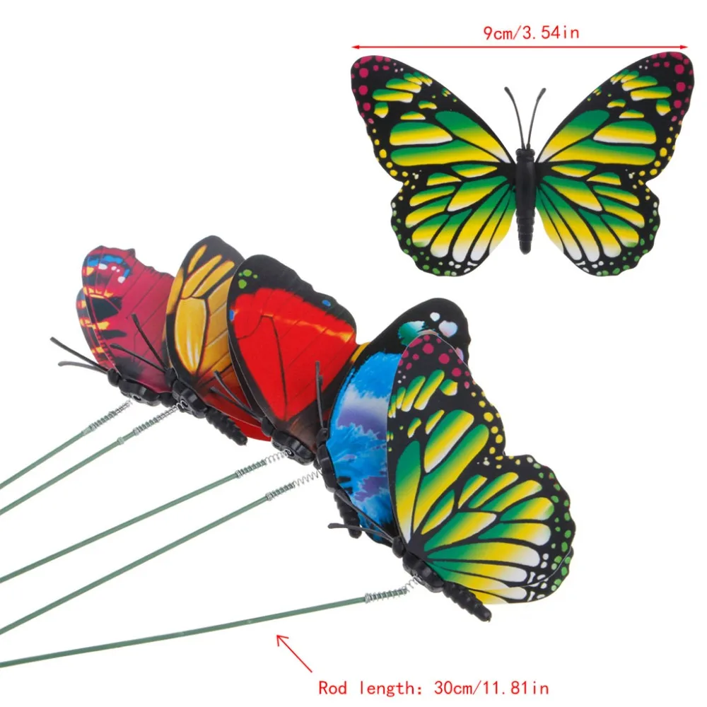 

9CM Colorful Fairy Butterfly On Stick Ornament Home Garden Vase Lawn Art Craft Decor