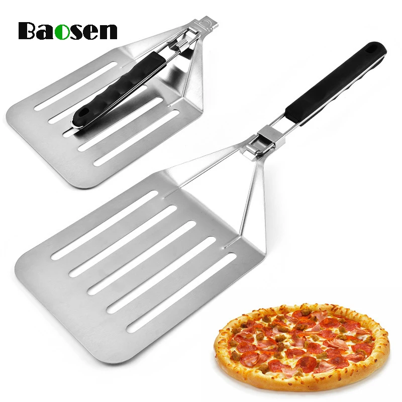 

Baosen Stainless steel Cake Transfer Pizza Shovel Foldable Leak Shovel Cake Spatula Pizza Peels Baking Tool Kitchen Accessories