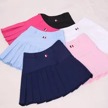 Новинка; сезон весна-лето; плиссированные юбки с высокой талией для девочек в стиле Харадзюку; однотонная трапециевидная Матросская юбка; консервативная школьная форма