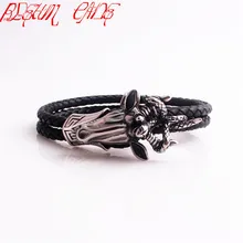 BLEUM CADE High Quality Stainless Steel Snake Bracelet Fashion Satan Goat Head Genuine Leather Bracelet