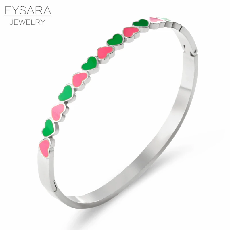 

FYSARA Classic Enamel Stackable Hearts Lover Bangles for Women Thin Row Bangles Luxury Brand Jewelry Couple Valentines Gift