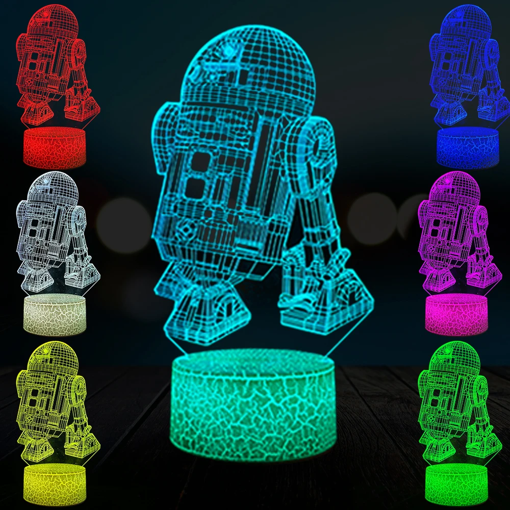 

Cartoon Star Wars R2D2 Robot 3D Lamp LED USB Mood Illusion Flash Night Light Multicolor Desk Table Beside Decortive Kid Toy Gift