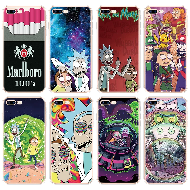 

Cute Cartoon rick and morty Cover For iPhone XR X XS Max 6 6S 7 8 Plus 5 5S SE 5C 4 Fashion Cigarette TPU Capa For iPhone 7 Case