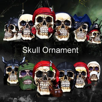 

Personality Skull Head Figurine Auto Car Decoration Ornament Resin Creative Home Bar Skeleton Decor Halloween Gift Accessories