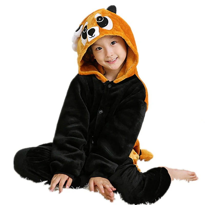 Children Brown Raccoon Kigurumi Soft Onesies Cartoon Flannel Pajamas Baby One piece Kid Sleepwear Cosplay For Halloween Jumpsuit (1)