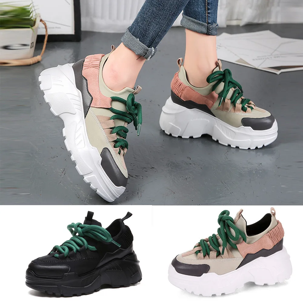

sport shoes woman 2018 Casual Platform Sport Increase High Shoes Round Head Lace UP Flatr unning shoes women sport shoes #8