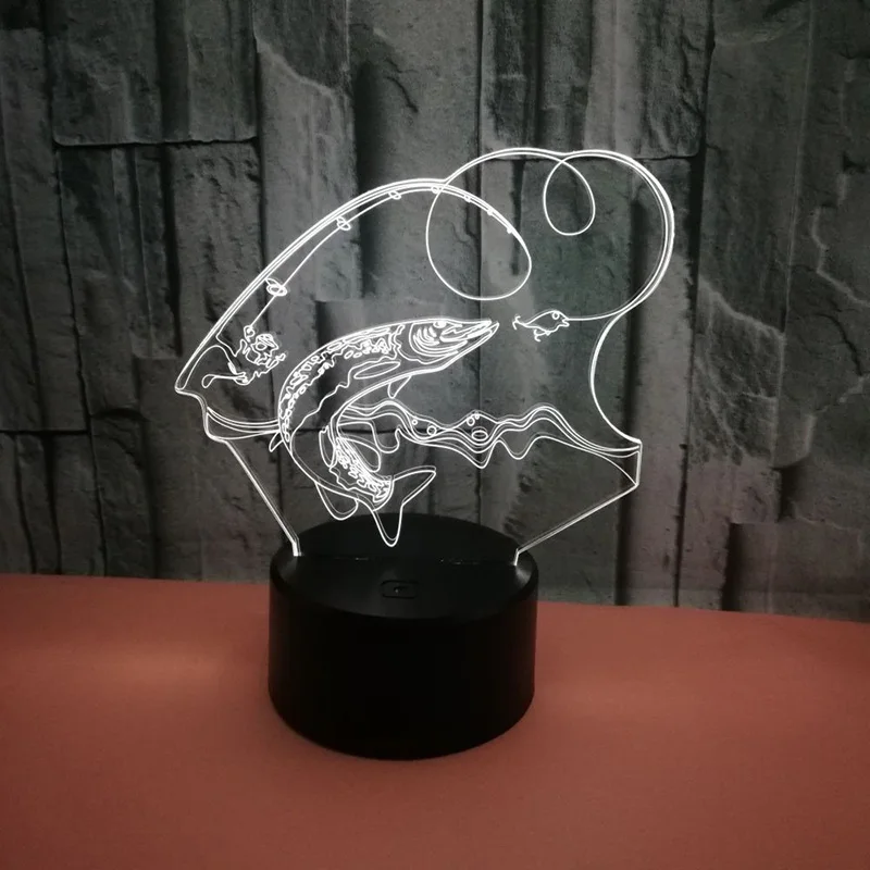

3D LED Night Light Go Fishing Fish with 7 Colors Light for Home Decoration Lamp Amazing Visualization Optical Illusion Lamp