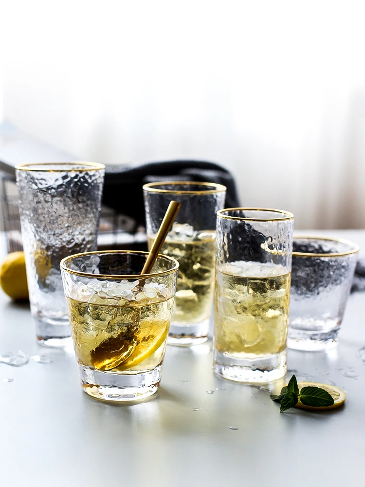 Beste Ins gilt randen hamer cup, loodvrij kristalglas, koud drankje cup, vruchtensap glas cocktail glas gouden slanke cup voor sap