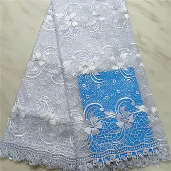 

White 3D Beads Lace Fabric 2019 High Quality Mesh Embroidery Applique 3D Flower Tulle Nigerian Lace Fabrics For Bridal