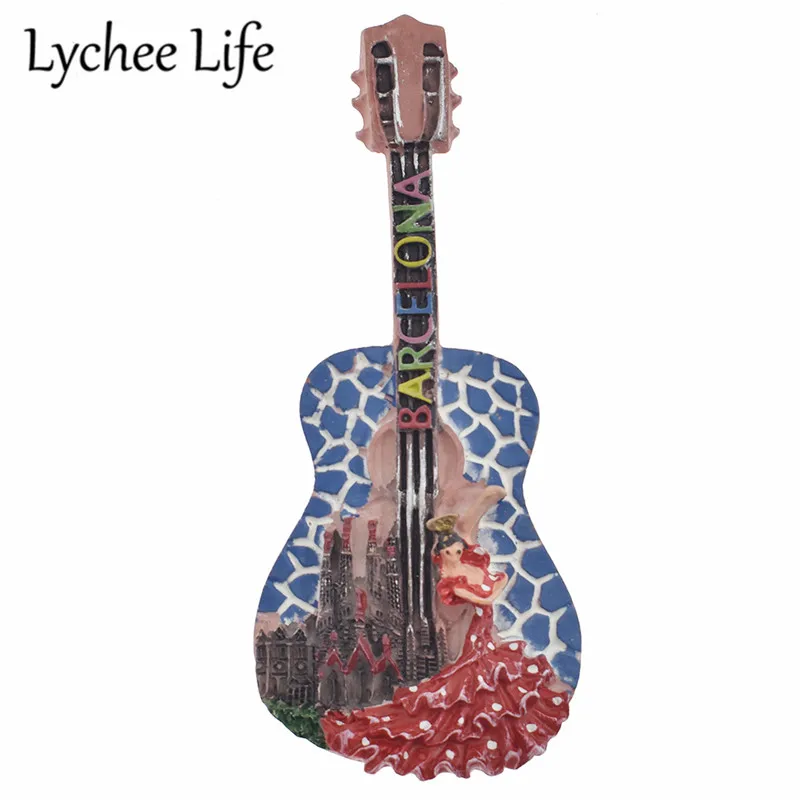 

Barcelona Scenic Refrigerator Magnetic Sticker Colorful Guitar Shape Fridge Magnet Gift Modern Home Kitchen Decor