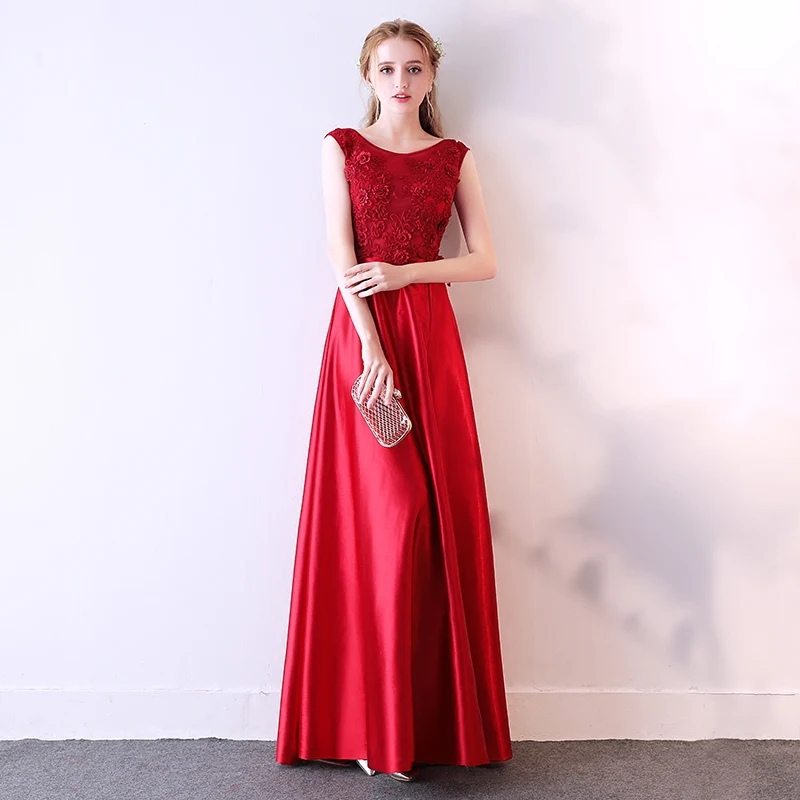 Женское вечернее платье SSYFashion элегантное атласное цвета красного вина с высоким