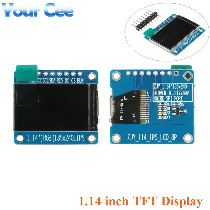 1,14 дюймовый дисплей модуль ips lcd TFT lcd модуль ST7789 HD цветной экран Full View 8pin 135x240 3,3 V SPI интерфейс