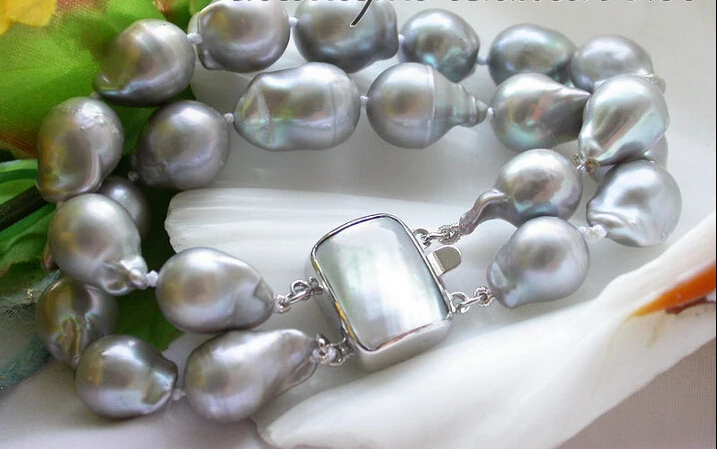 

z3582 2row 8" 18mm gray baroque keshi reborn pearl bracelet @^Noble style Natural Fine jewe FREE SHIPPING