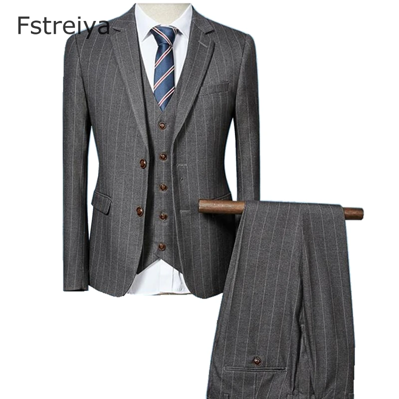 Custom made mens striated suit with pants for wedding customized groom clothes coustume homme slim fit suits tailored 3 pieces