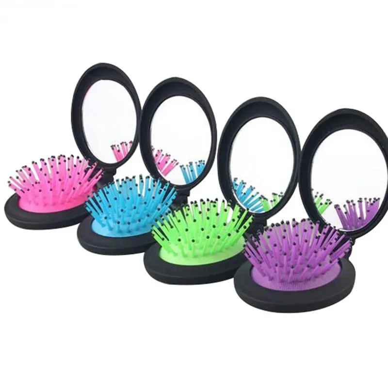 MAANGE 1Pc Portable Travel Folding Hair Brush Comb Airbag Massage Combs Mini Round With Mirror For Girls Women | Красота и здоровье