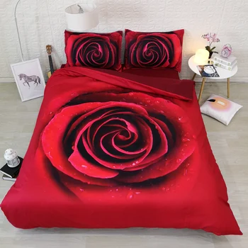 

JF-002 Luxury Red rose print Wedding bedspread Queen size duvet cover set 3D bedding