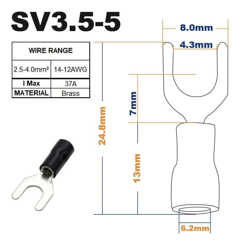 50 шт. Вилка Лопата для обжима изоляции SV1.25-3 SV1.25-4 SV2-3 SV2-4 SV3.5-4 SV3.5-5 SV3.5-6 SV5.5-4 SV5.5-5 разъем провода - Цвет: SV3.5-5