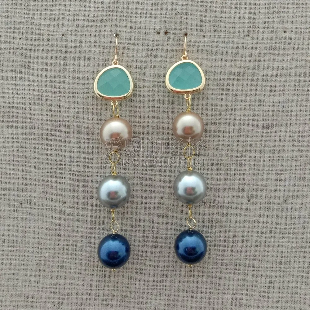 

E050115 Multi Color Sea Shell Pearl Green Crystal Earrings