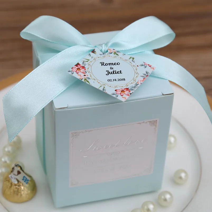 50 шт./партия, розовый лазерный дизайн конфет, свадебные подарочные пакеты, конфеты и подарочные коробки - Цвет: Tiffany with Tag