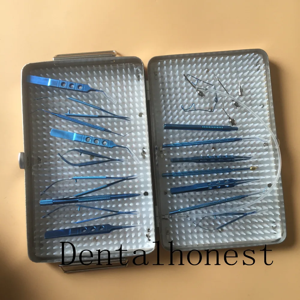New 21PCS Titanium Cataract Set Eye with sterilization tray box cas