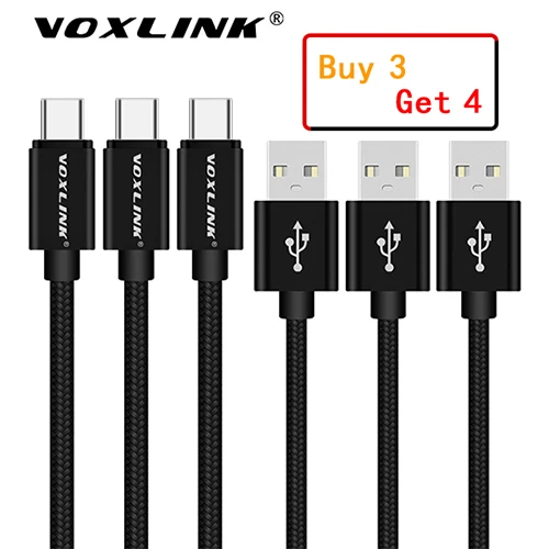 VOXLINK 3 Pack нейлон плетеный кабель USB TypeC Быстрая зарядка кабель для samsung Galaxy для htc 10 MacBook Xiaomi Mi8 A1 зарядки шнур - Цвет: Black